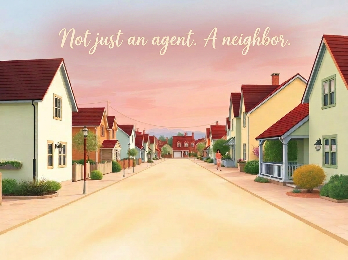 A warm neighborhood street with cozy homes